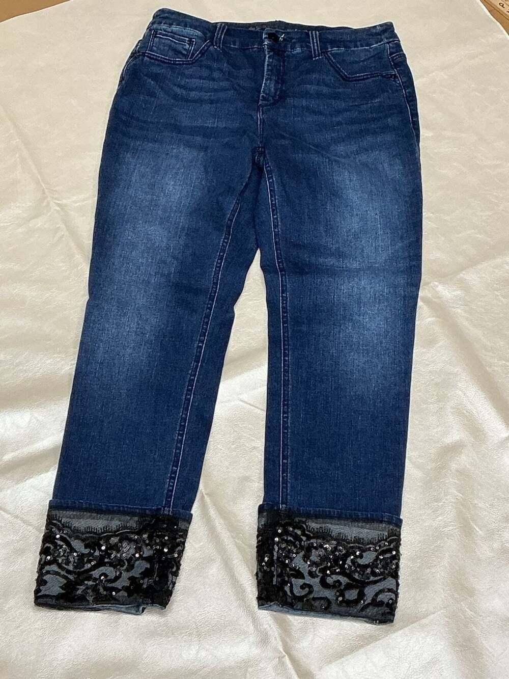 Chico's So Slimming Ankle Jeans With Lace And Sequin Cuffs